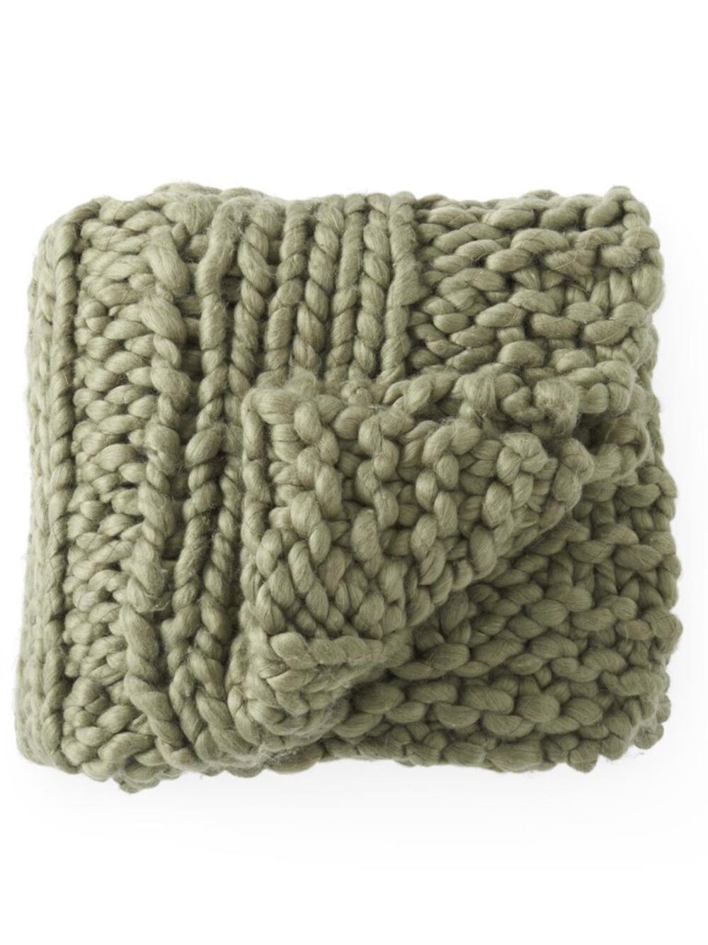 60 Inch Green Hand Knit Braided Throw Blanket NEW